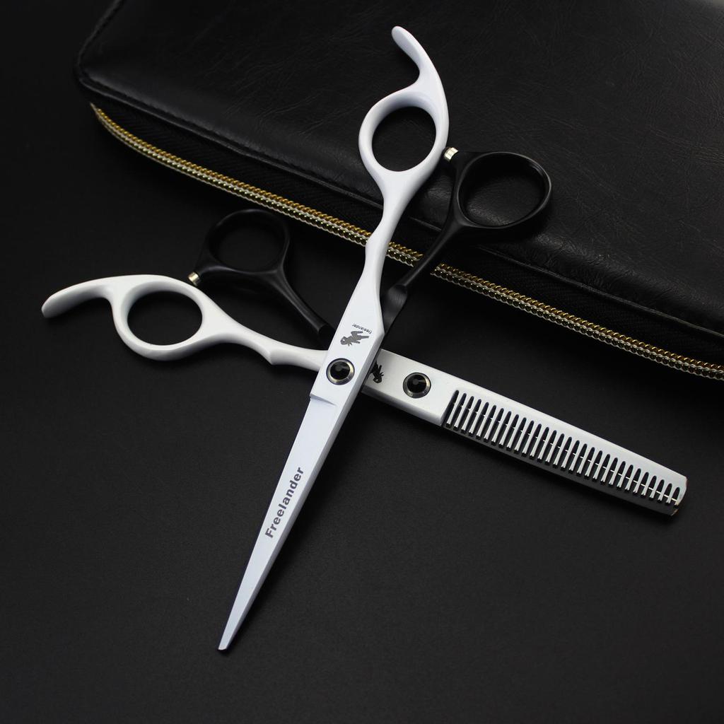 6.0" Black & White God Walker Hairdressing Scissors: Straight, Bang, & Thinning Shears for Barbers