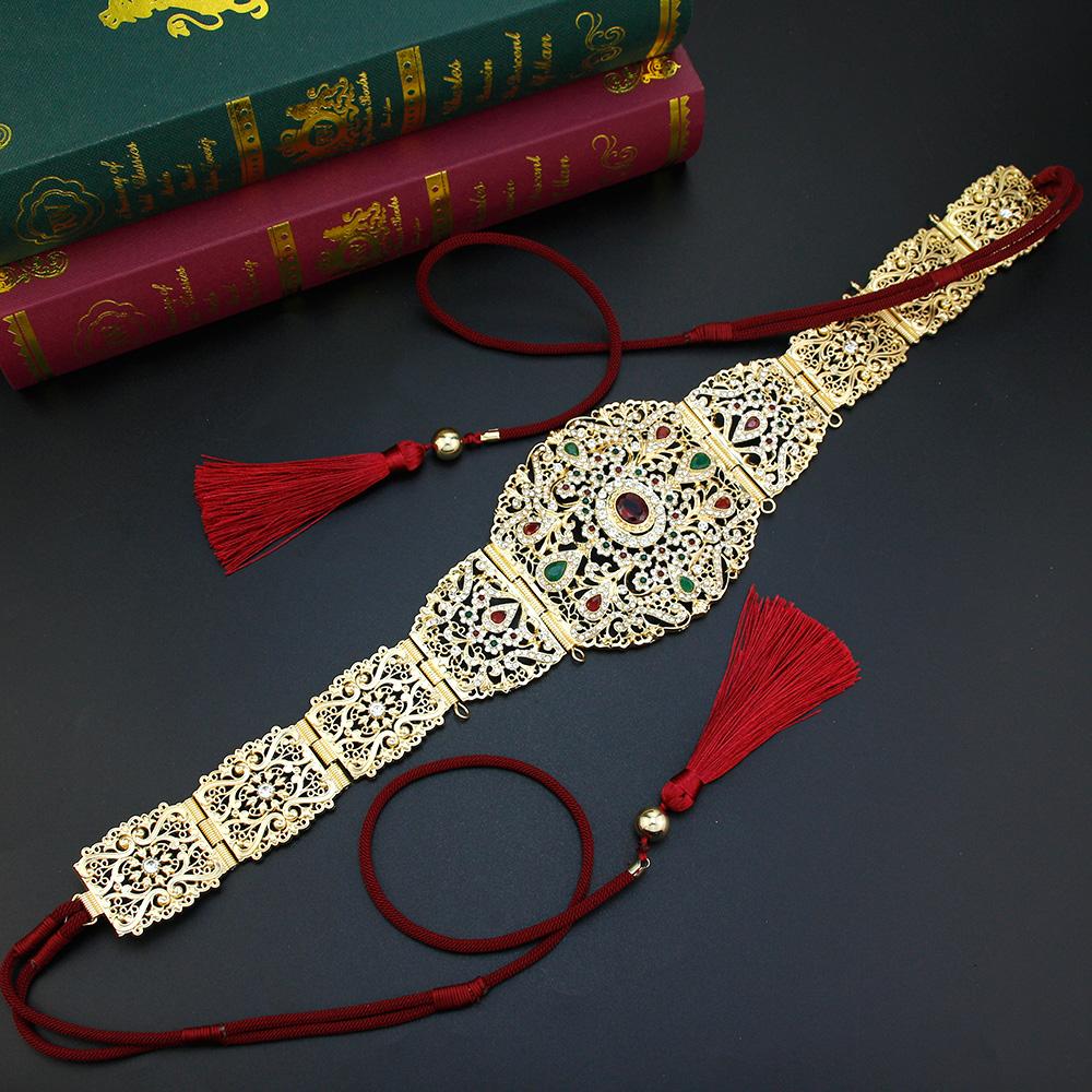 Gold Color Women Rope Belt Crystal Waist Belt Hand Tassels Rope Chain Bride Wedding Jewelry