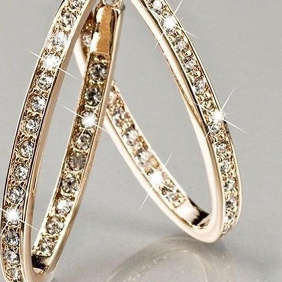 Schillernde Damen-Creolen mit Strass-Intarsien, großer Kreis, Party- und Bankett-Schmuck