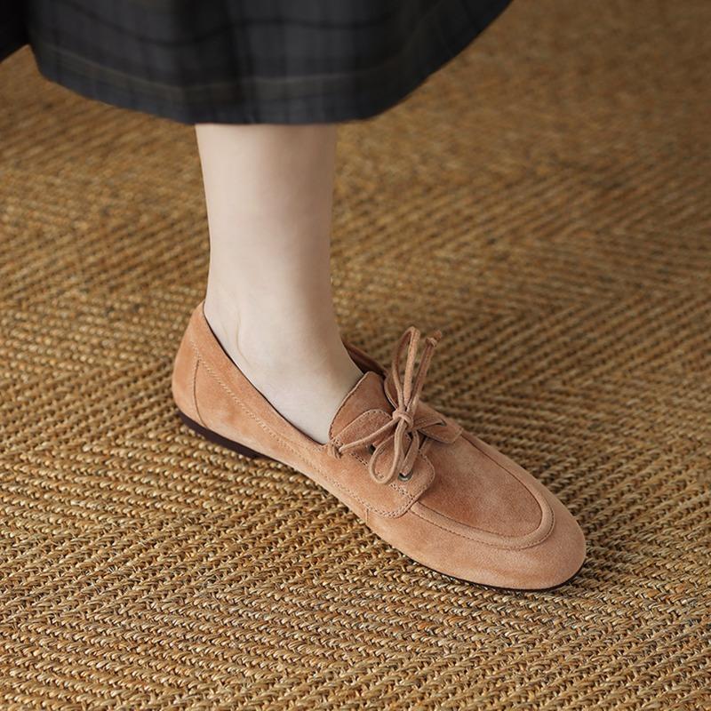 Loafer Women's 2025 New Fall Retro Round Toe Scrub Lace-Up Soft Sole Non-Slip Low Heel Single