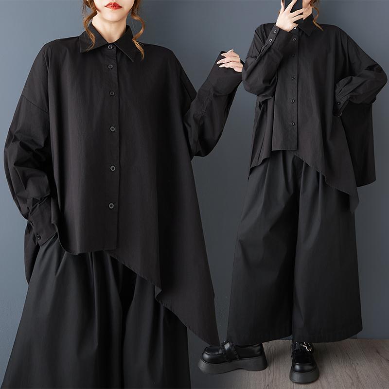 

DIMANAF Женская блузка рубашка больших размеров Черная Модная Женская Топы Футболки Свободная Повседневная На пуговицах Новая 2026 Весна Осень One Size чёрный