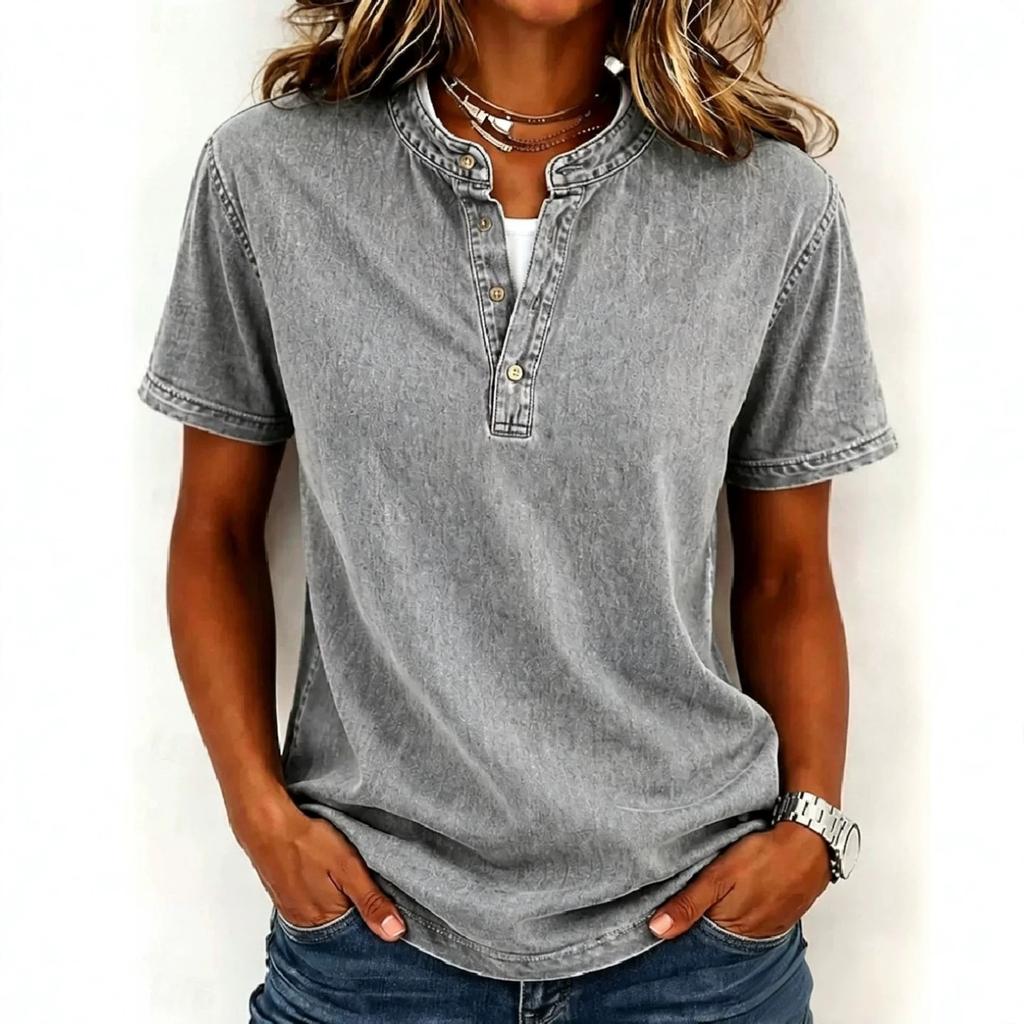 Europe and the United States for summer new women's tops casual versatile retro short-sleeved loose v-neck T-shirt