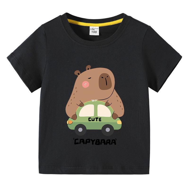 Capybara Tshirt Kids Girl Boy Summer Funny Cartoon T Shirt Cute Animal Kapibara Comic Clothes Children Short Sleeve Tops Tee