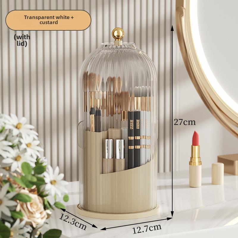 Rotatable Transparent Cosmetics Organizer: Dustproof Makeup Brush Holder & Lipstick Rack