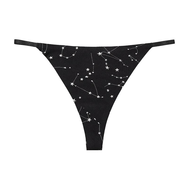 European and American sexy low-rise underwear seamless ice silk breathable quick-drying star printing sports yoga thong S чёрный