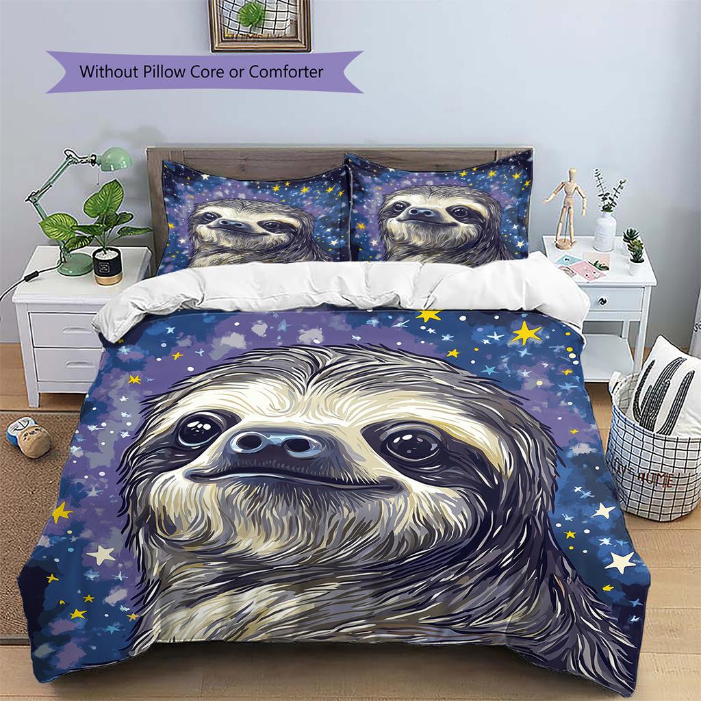 Black Sloth Pattern Bedding Home Decoration Birthday Gift (1 * Duvet Cover + 2 * Pillowcase, Without Core)