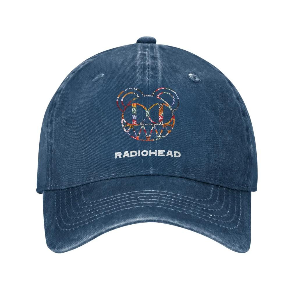 Unisex Radiohead Logo Print Hat Vintage Distressed Denim Washed Rock Band Music Fans Baseball Cap Adjustable