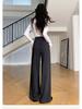 Ai Xuan Grey Acetate Wool Straight Leg Trousers - 2025 Autumn/Winter Women's High-End Narrow Leg Casual Pants