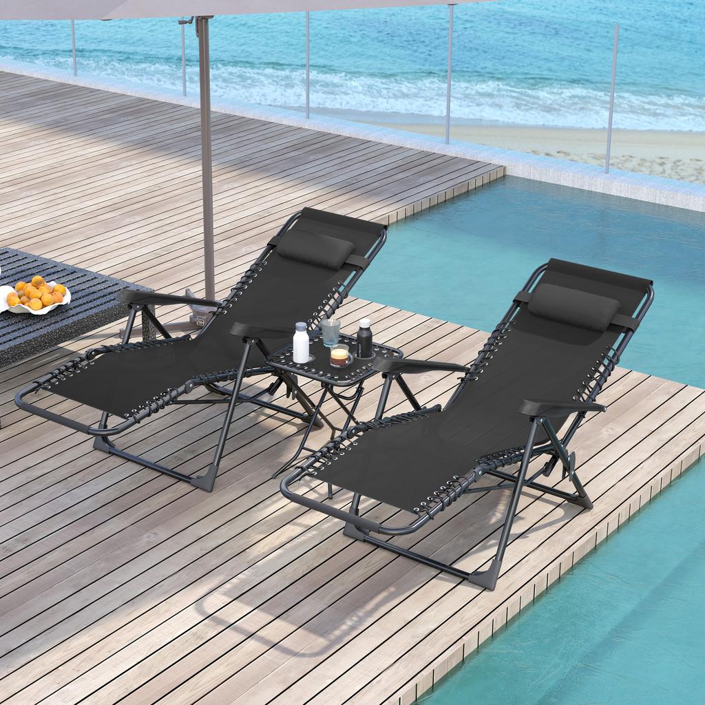 Gartenliege Set 3 Piece Sun Lounger With Tea Table 2 Deck Chairs Cushions Outdoor Lounger 90x56x110 Cm Black