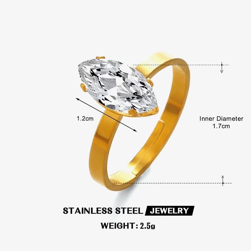 Stainless Steel Oval Round Zircon Rings for Women 18K Gold Plated Opened Rings Couple Women Waterproof Statement Jewelry Gifts