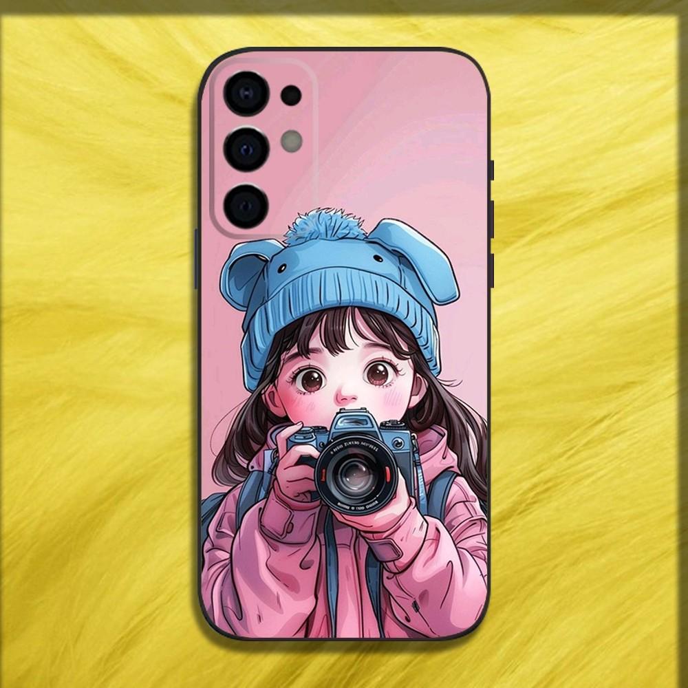 Cute Kid Girl Dog Phone Case For Samsung S25,S24,S21,S22,S23,S30,Ultra,S20,Plus,Fe,Lite,Note,10,9,5G Black Soft Cover