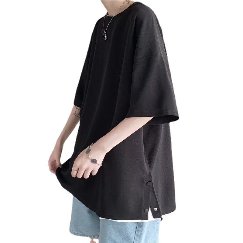 Men's Ice Silk Short-Sleeve Button-Down T-Shirt - Loose, Cool Summer Trendy Round Neck Top