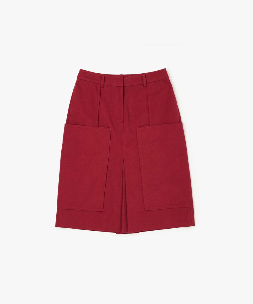 Plack Woman New Preppy Pocket Midi Skirt Red