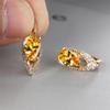 Boho Small Gold Blue Stone Clip Earrings Vintage Zircon Wedding Jewelry For Women