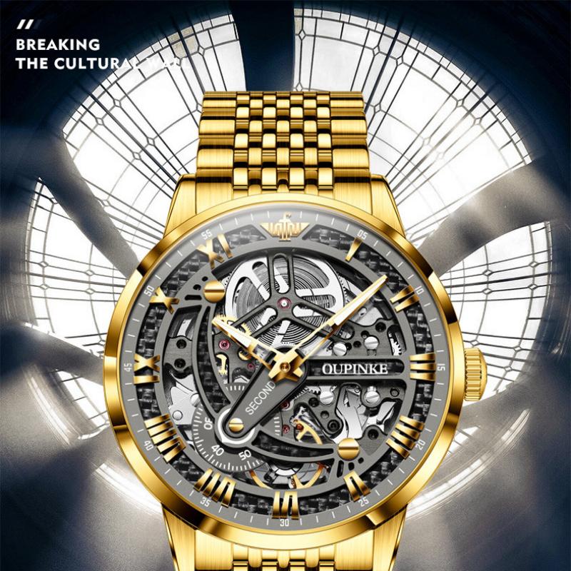 OUPINKE Men's Watch Automatic Mechanical Watch Hollow Business Waterproof Machine High-end Watch