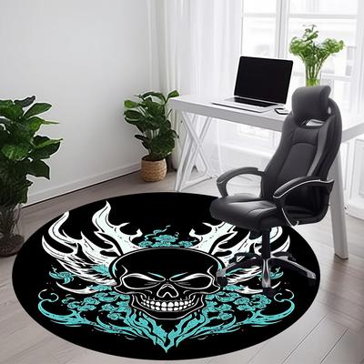 1 Stück Flammen-Totenkopf Büro Runder Teppich, Unter Bürostühlen Schlafzimmer Wohnzimmer Heimdekoration, Raumdeko