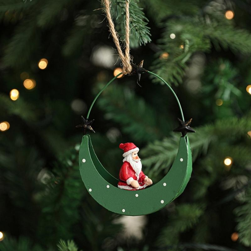 Artistic Iron Moon Boat Hanging Decors Eye Catching Iron Moon Boat Christmas Hanging Decoration for Festival Ambiances