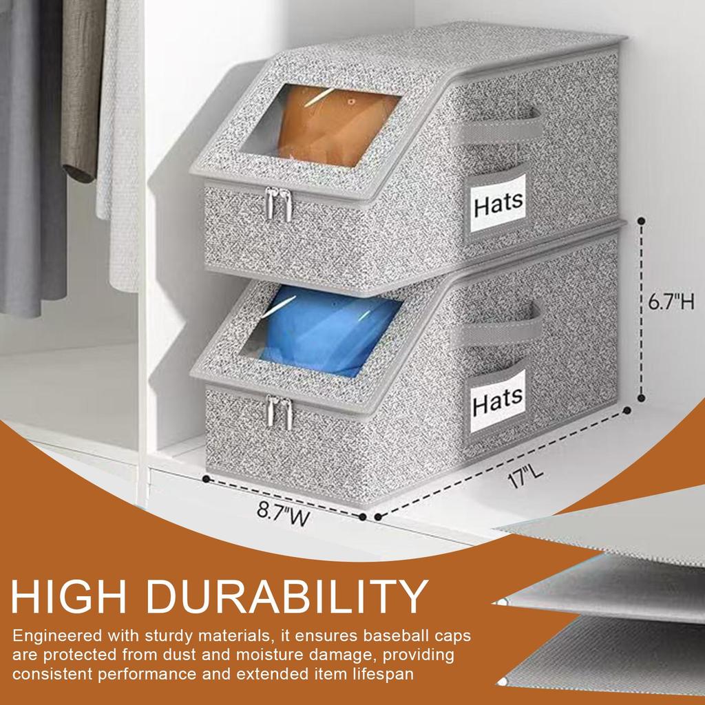 Baseball Cap Storage Box Large Capacity Dustproof Zipper Storage Box Stackable Hat Holder Box Can Hold 24 Caps Hat Organizer