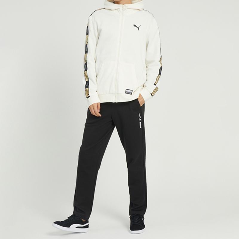 Puma Solid Stripe Letter Logo Print Zip Hoodie Jacket Unisex Outerwear White 539532-93