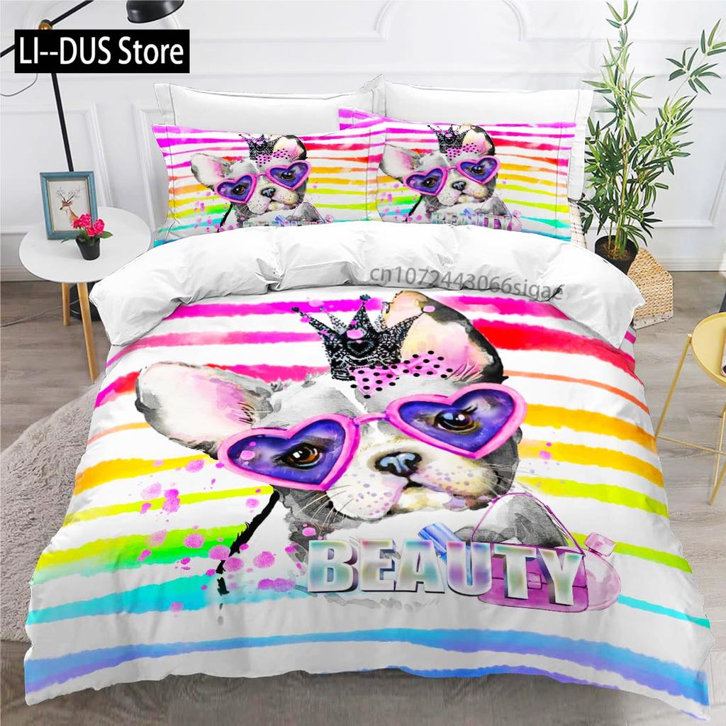 Pug Duvet Cover Set Puppy Lying Around Pet Decorative 3 Piece Bedding Set with 2 Pillow Shams Queen Size Pale Brown Black