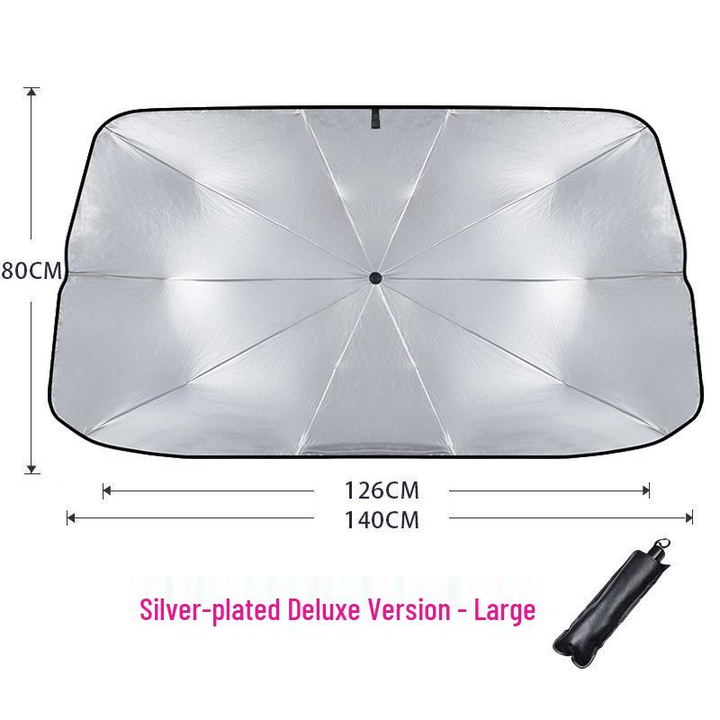 Folding Car Sunshade with Heat Insulation, Titanium Silver Cloth, and Silver Coating for Windshield. Custom Logo Available.