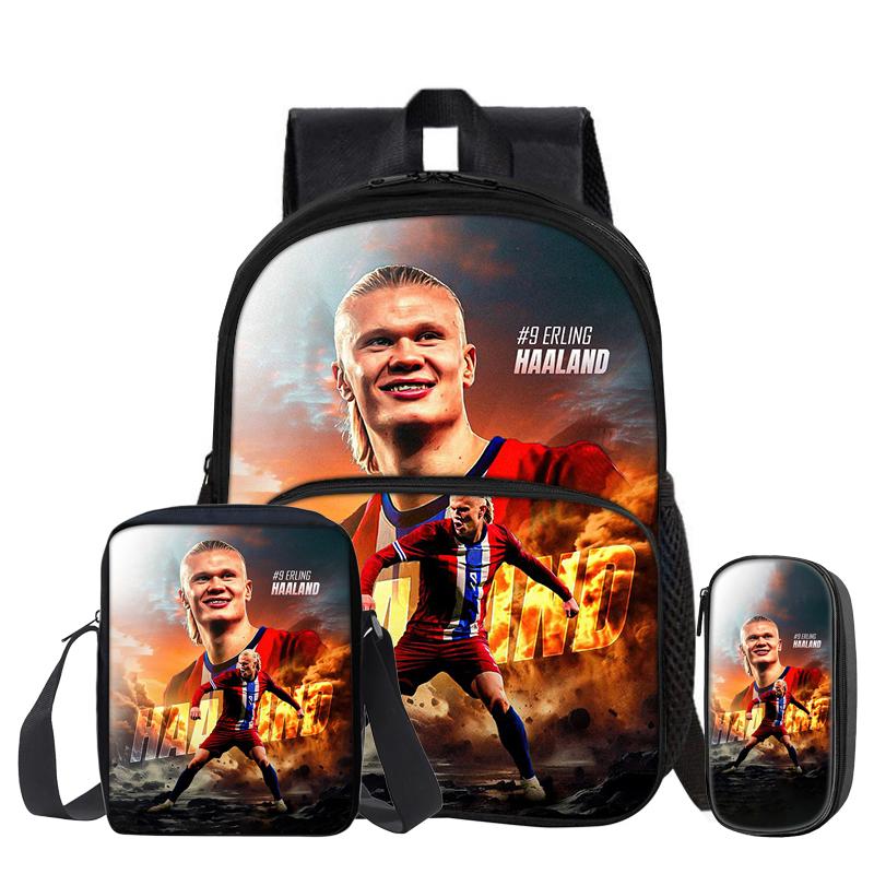 Voetbalster Rugzak 3-delige Set Rugzak Haaland Sling Tote Etui Rugzak Jeugd Cadeau kind Mochila Sport Schooltas