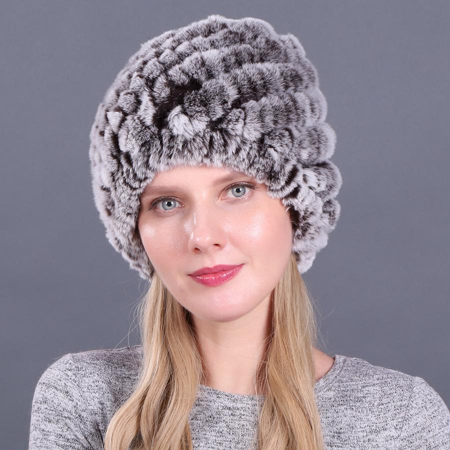 Winter Women's Fur Hat, Rabbit Fur Woven Hat, Pineapple Spiral Fur Cap, Thick Warm Hat