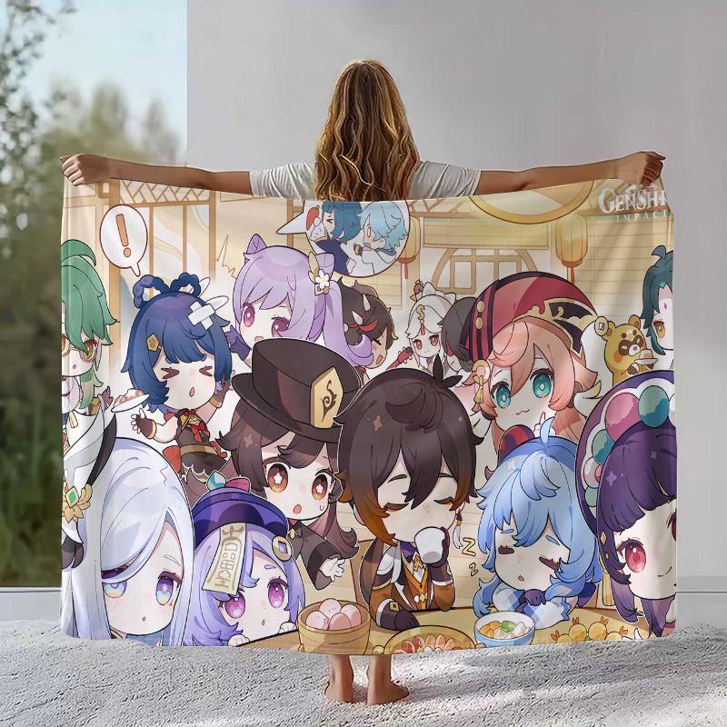 Classic Game Genshin Impact Cartoon Flannel Blanket,Ultra Soft Warm Plush Throw for Home Bedroom Bed Sofa Cover Office Camping