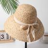 HH7330 ins summer long ribbon natural raffia grass Hepburn style Lampshade shape lady bucket hat Outdoor women holiday beach cap