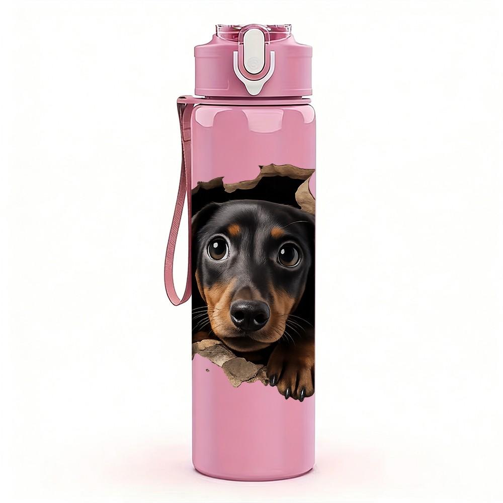 1PC Long Body Dachshund Dog Pet Print 750ml Color Plastic Sports Water Bottle Leakproof Flip Straw Lid Suitable for Sports Office Home Use