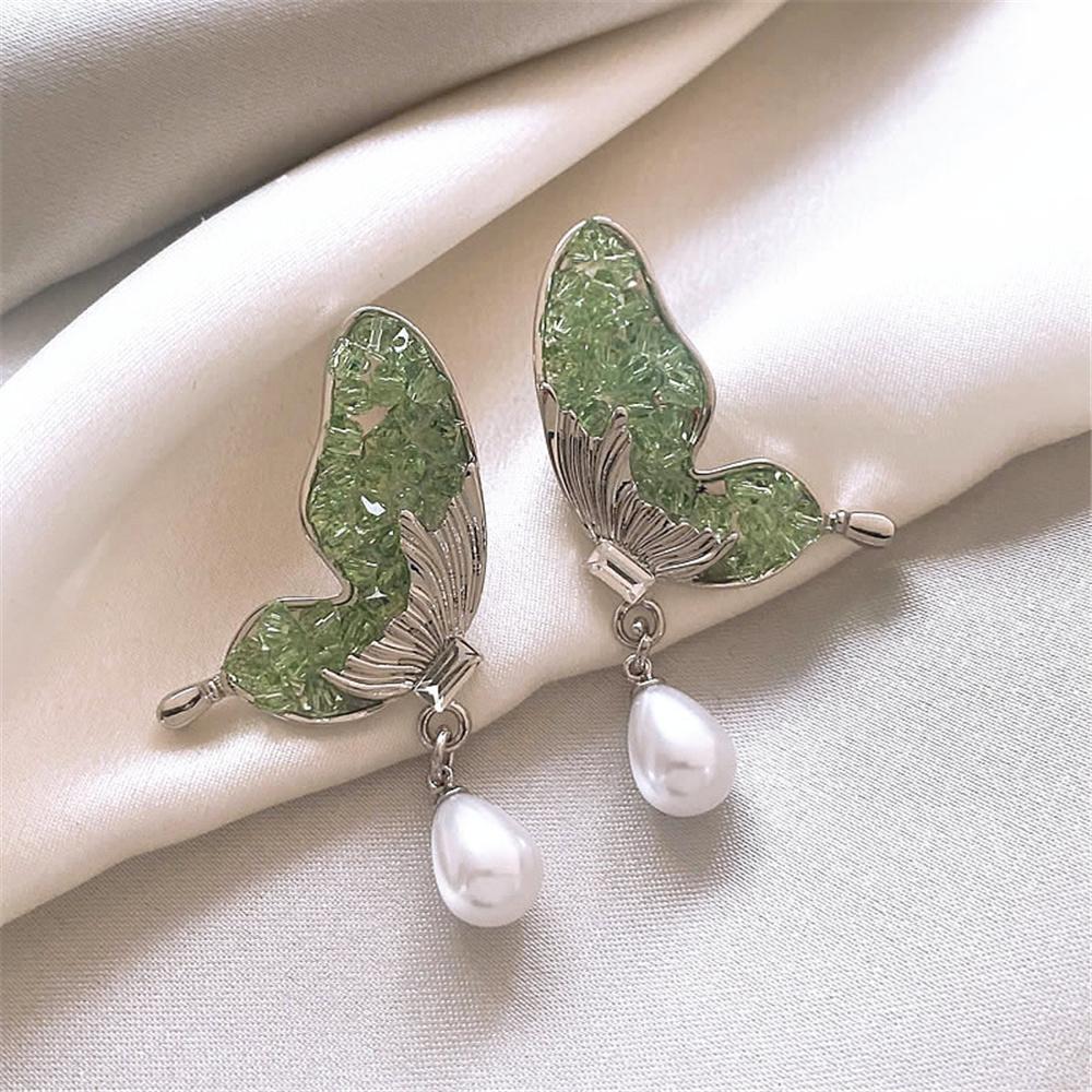 Cute Female Blue Green White Zircon Stone Silver Color Butterfly Stud Earrings Lovely Bridal Wedding Jewelry For Women
