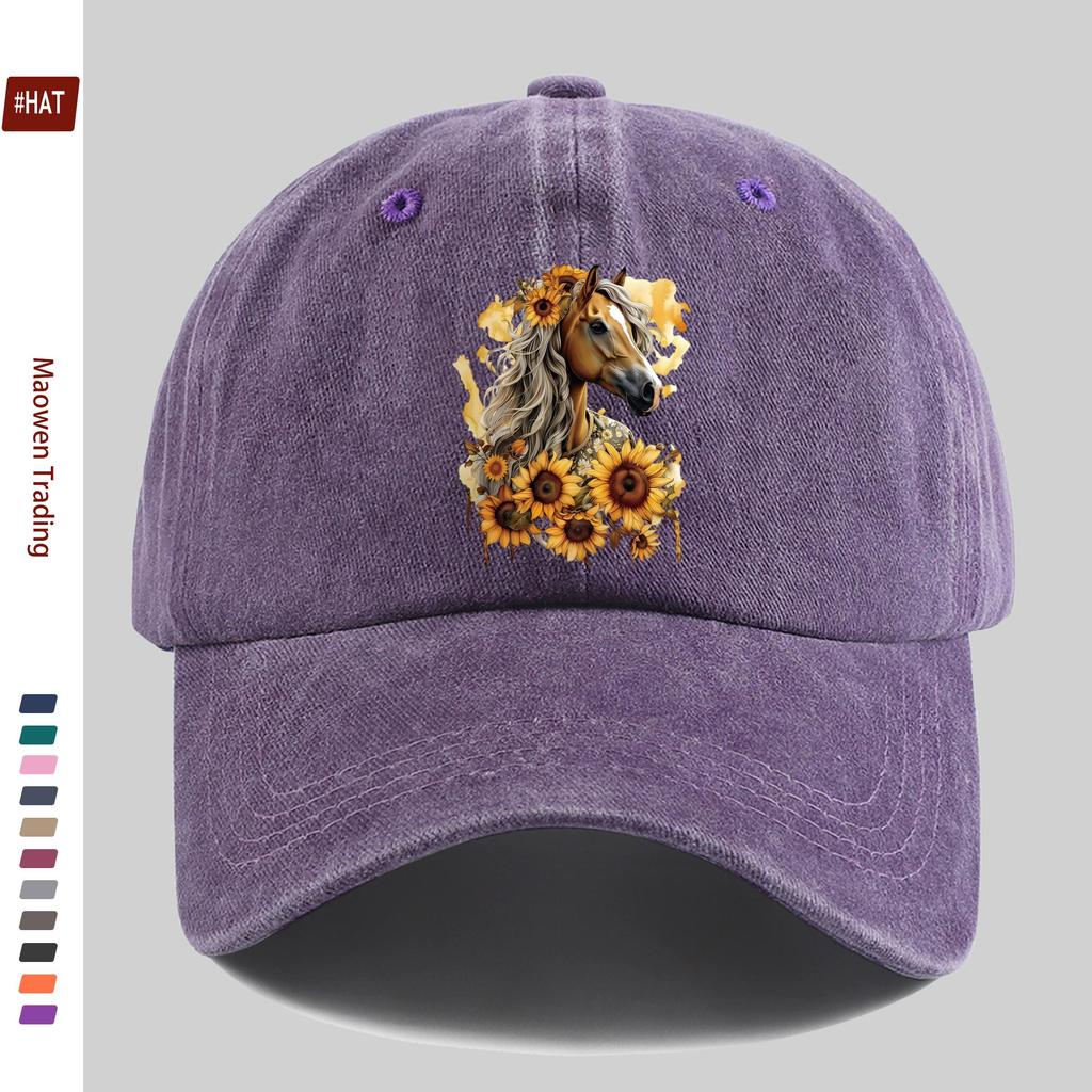 pc Sunflower Horse Head Print Baseball Cap Fashion Trend Design Sun Hat Comfortable And Lightweight Trucker Sun Hat Buckle Adju
