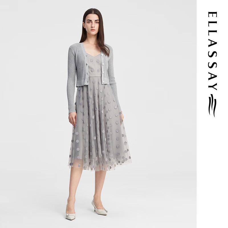 

ELLASSAY Осеннее элегантное серое платье в горошек L