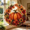 Hanging Ornament Fall Pumpkin Sunflower Wreath Decor, Acrylic Hand Painted Seasonal Home Decor Window Ornament, Thanksgiving Halloween Harvest