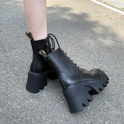 Fashion 2025 Autumn New Boots Women's Thick-heeled Thick-soled Inner Heightened Chelsea Short Boots Platform Shoes Combat Boots