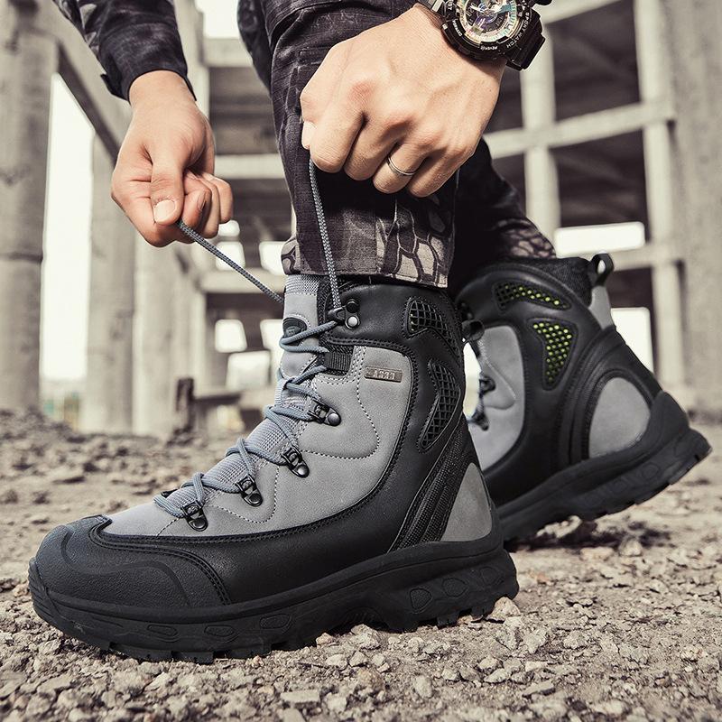 Fashion Men High-top Boots Outdoor Work Safty Shoes Non Slip Hiking Boots Lace Up Ankle Boot Desert Training Boots for Men Tactical Boot