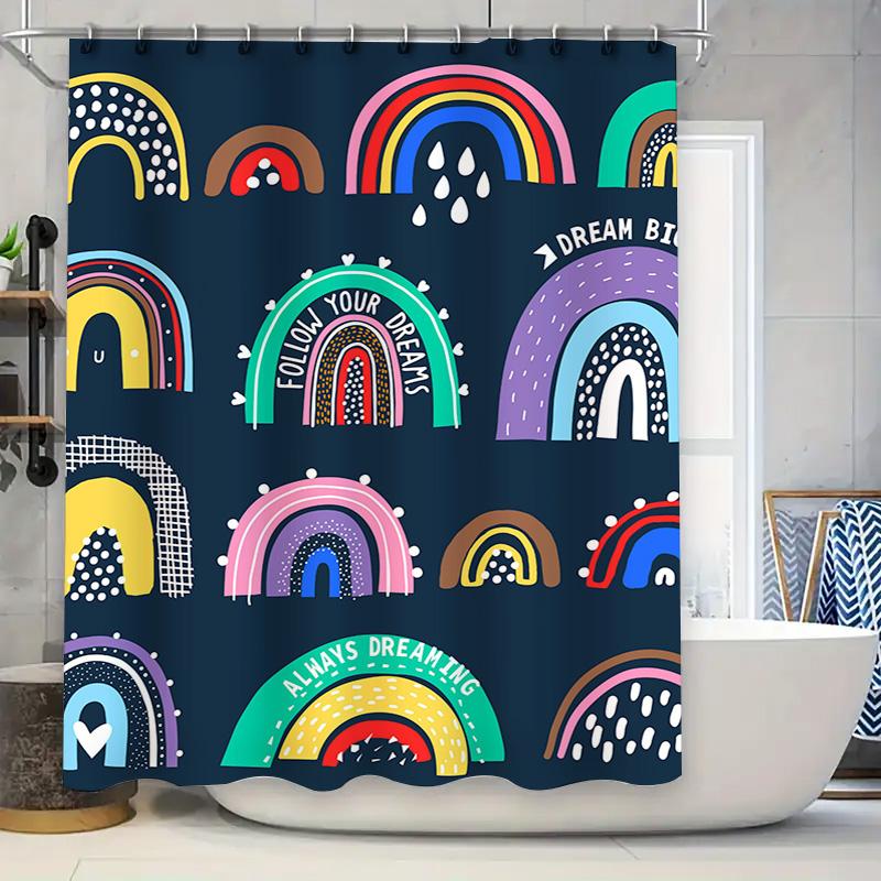 

Rainbow Shower Curtain Waterproof Bathroom Decor Multicolor Non-toxic Print Fabric Shower Curtains for Bathrooms Dark Navy Backg 90x180cm