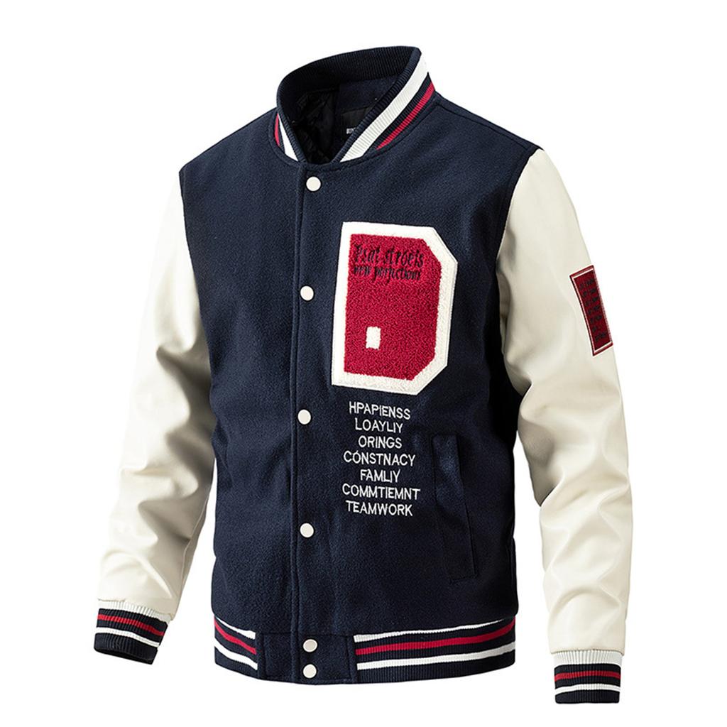 Baseball Coat Jacket Men's  And Winter New Casual Color Inserted Wool Coat