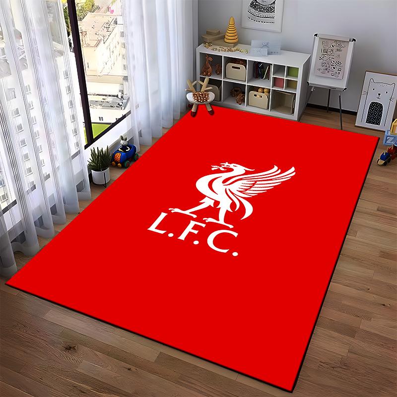 Liverpool Team Crest Rug on Red Background Suitable for use as an anti-slip game mat for living room and bedroom sofas