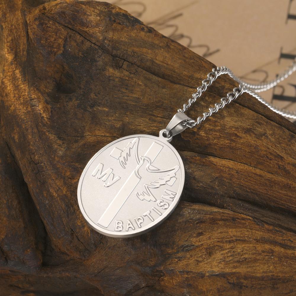 Dawapara My Baptism Dove Cross Necklace Christian Believe Cross Pendant Love and Peace Stainless Steel Jewelry
