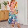 Women Retro Printed Long-sleeved Comfortable Loose Dress, Elegant Dress