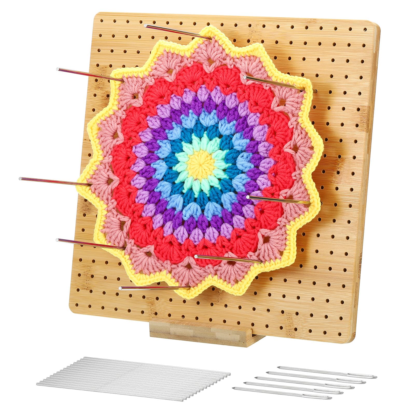 

PATIKIL Деревянная блокировочная доска для вязания крючком с 15 булавками и 5 крючками для вязальной машины крючком 3 мм отверстие вязание крючком вязание бабушкин квадрат пряжа ручная работа