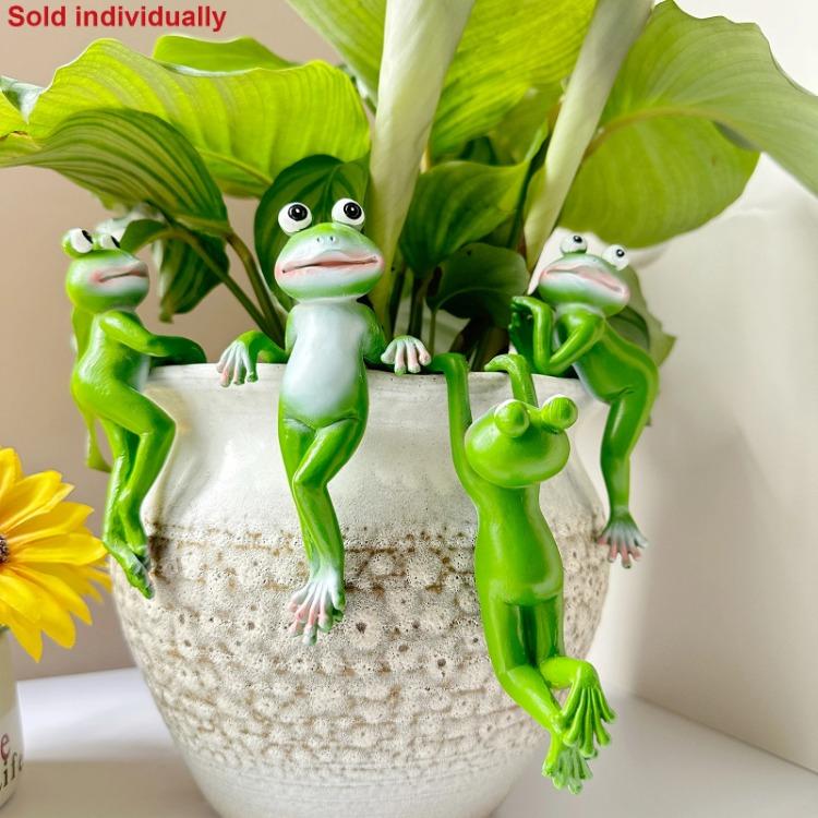 1pc Cartoon Frog Figurines Flower Pot Ornament Home Garden Bonsai Decoration Resin Crafts Desktop Fish Tank Decorations