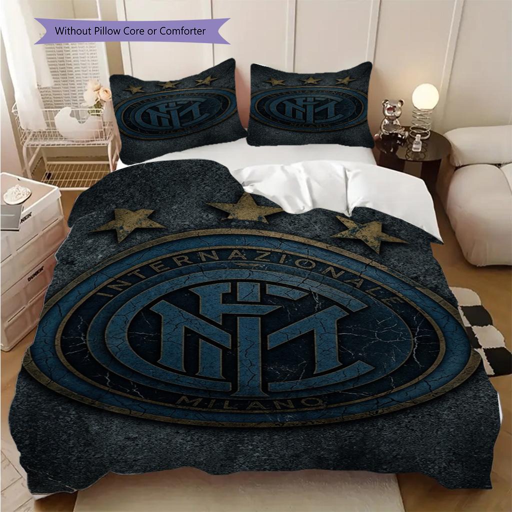 Biancheria da letto con stemma Inter Milan su sfondo blu (1 * copripiumino + 2 * federa, senza nucleo) Copripiumino e federa regalo di Natale compleanno
