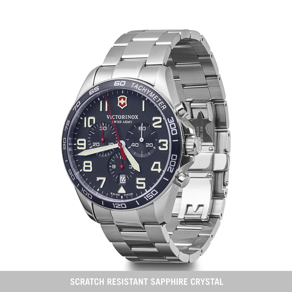 VICTORINOX Klocka FIELDFORCE CHRONO Boett i rostfritt stål Blå urtavla Armband i rostfritt stål Gåva 241857 (316L) [