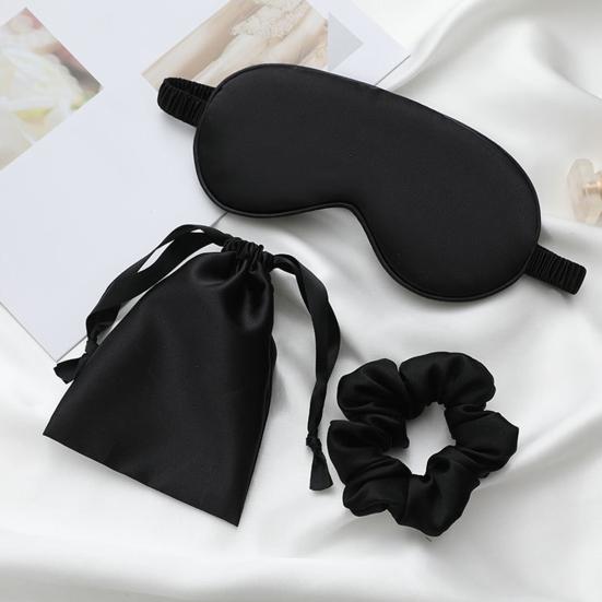 Imitated Silk Eye Cover Set Memory Foam Eye Masque 3-Piece Cloth Bag Hair Rings Storage Bag Comfortable Hypoallergenic Sleeping Shield Eye Care Tools