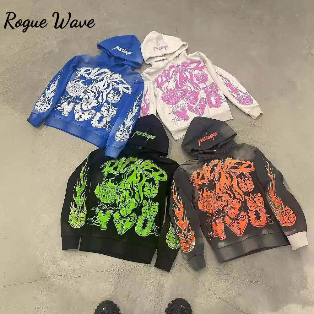 RogueWave Nová Streetwear 3D Tištěná Y2K Pánská / Dámská Mikina Harajuku Retro Volná Ležérní High Street Mikina