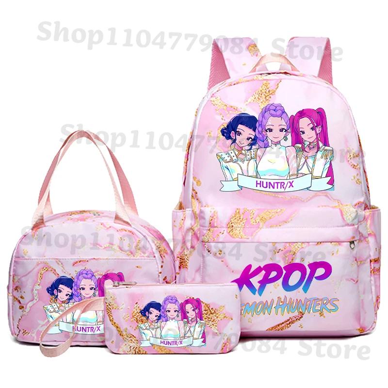 3-piece Korean Wave Devil Hunter Student Anime Fashion Backpack Pencil Case Set Gift