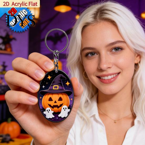 Backpack Hanging Decor Halloween Acrylic Ghost Pumpkin Keychain, Cartoon Car Key Keychain Ring Pendant, Decorative Charm Accessory for Handbags