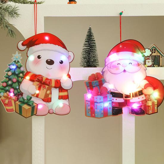 Glowing Santa Door Hanger LED Christmas Decor with Reindeer Snowman DIY Lighted Holiday Hanging Ornaments for Window Mantel Decorations